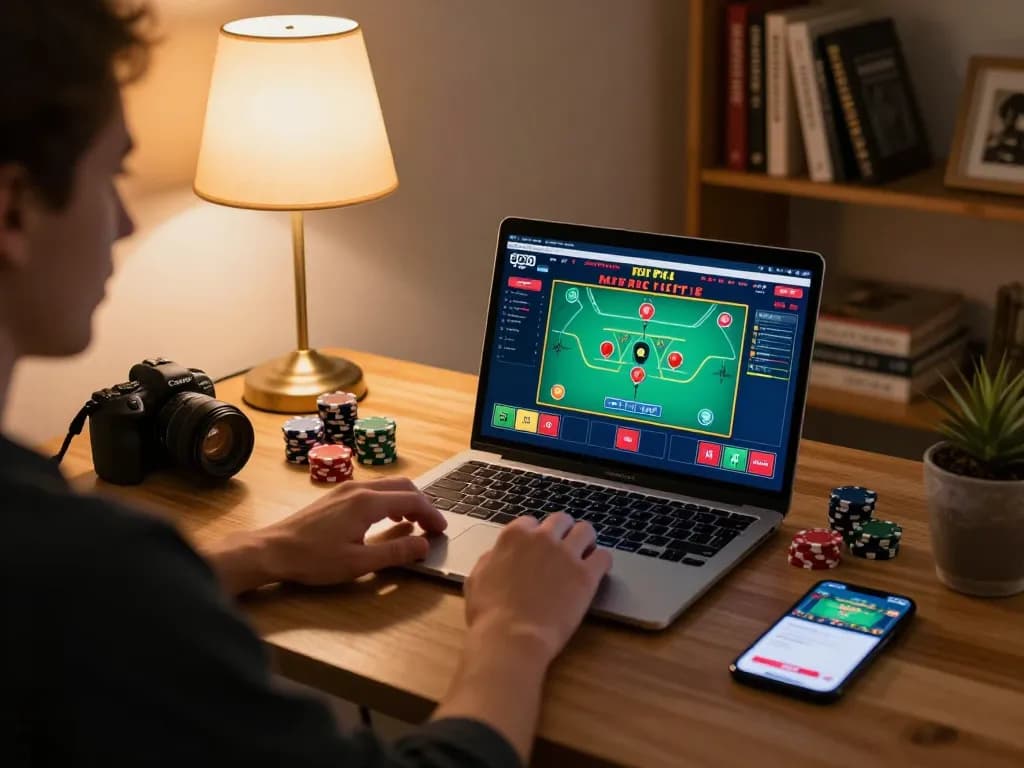 Engaging with 68 win strategy during online blackjack at a cozy home gaming setup