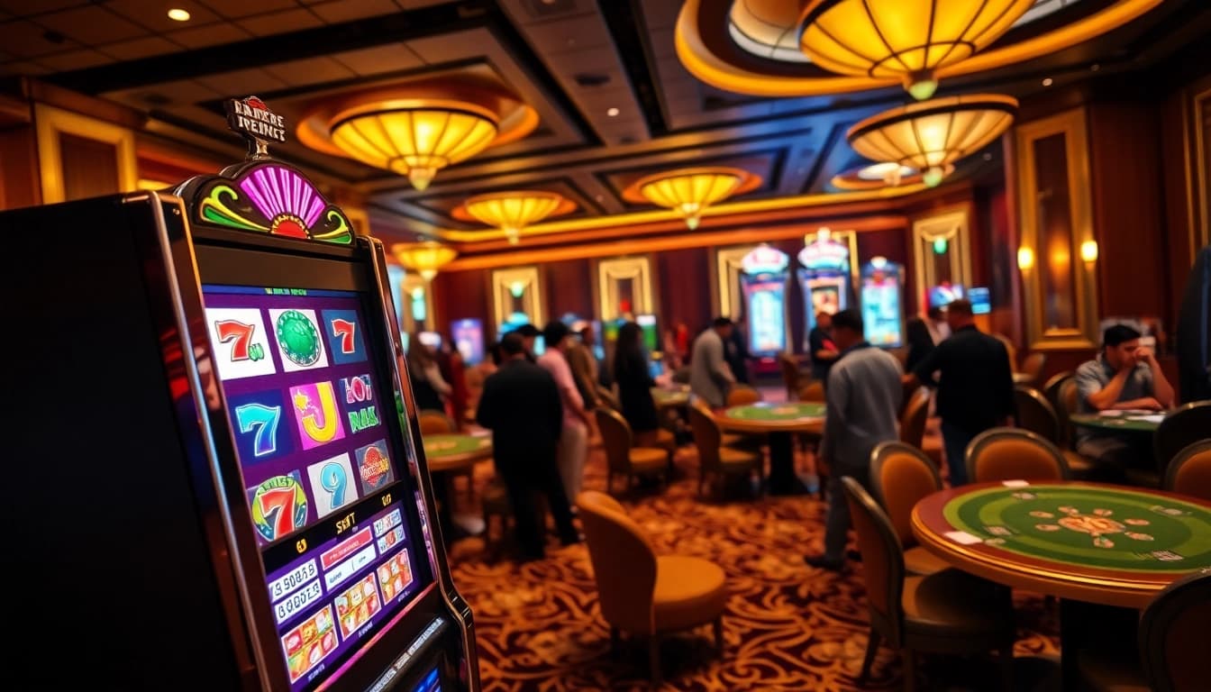 Engaging citinow slot machine in a bustling casino, showcasing vivid colors and dynamic gameplay excitement.