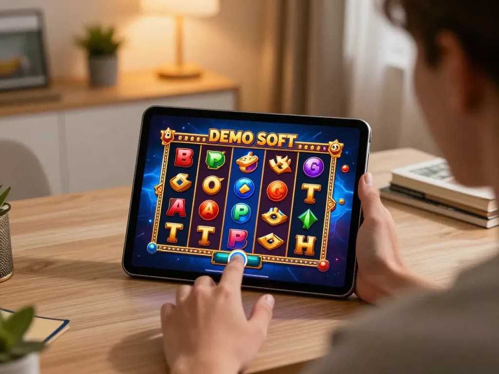 Berinteraksi dengan permainan Demo Slot PG Soft di tablet, menangkap kegembiraan permainan online dalam pengaturan rumah yang nyaman.