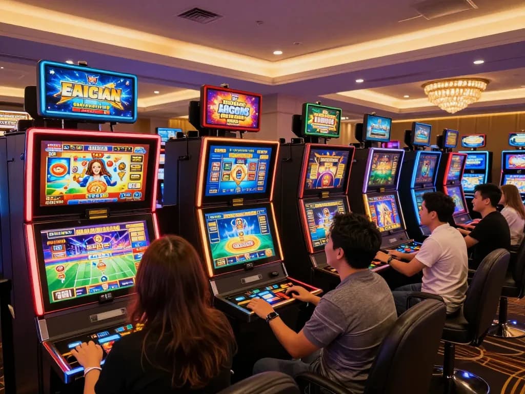 SX88 players enjoying vibrant online casino games in a stylish gaming room with exciting slot machines.