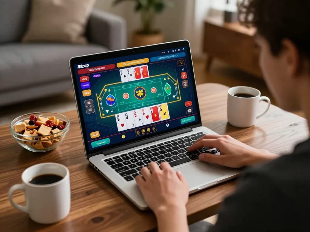 Player enjoying a thrilling Rikvip online card game experience at home.