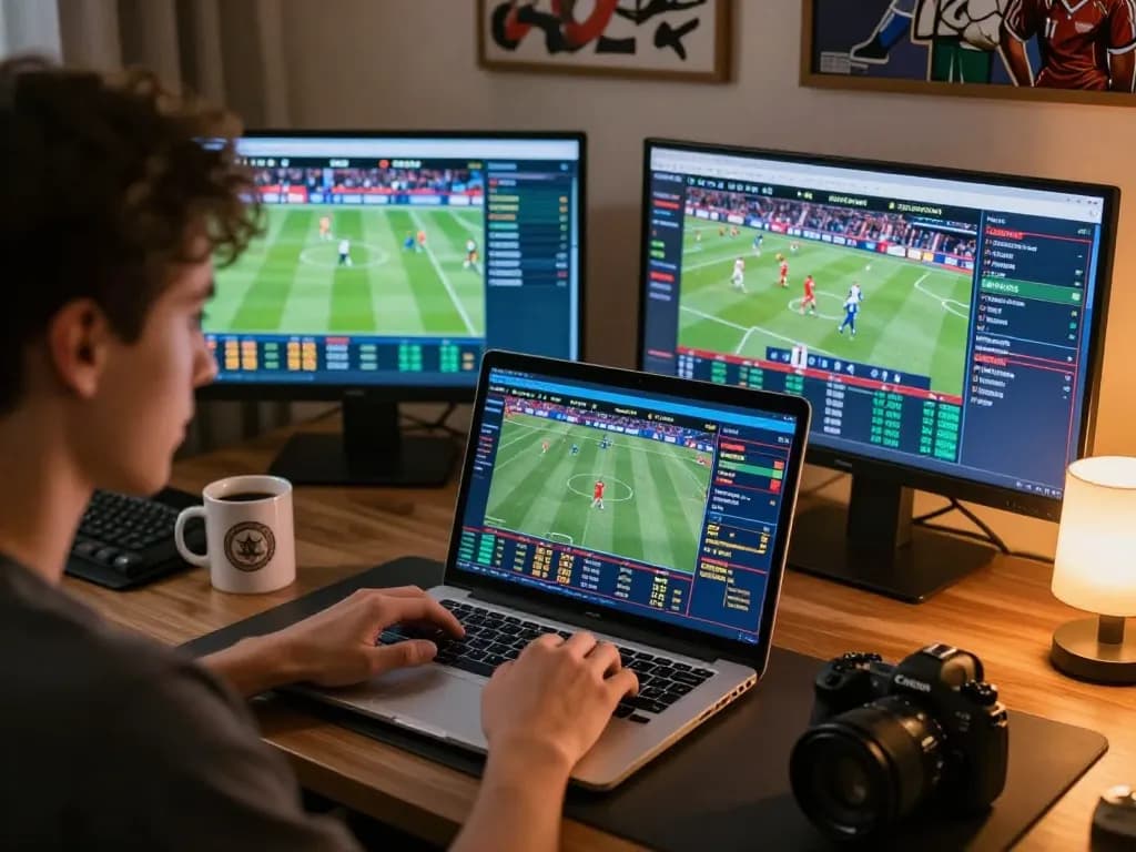 Engaging in sports betting on Kebet casino with live odds displayed on a laptop.