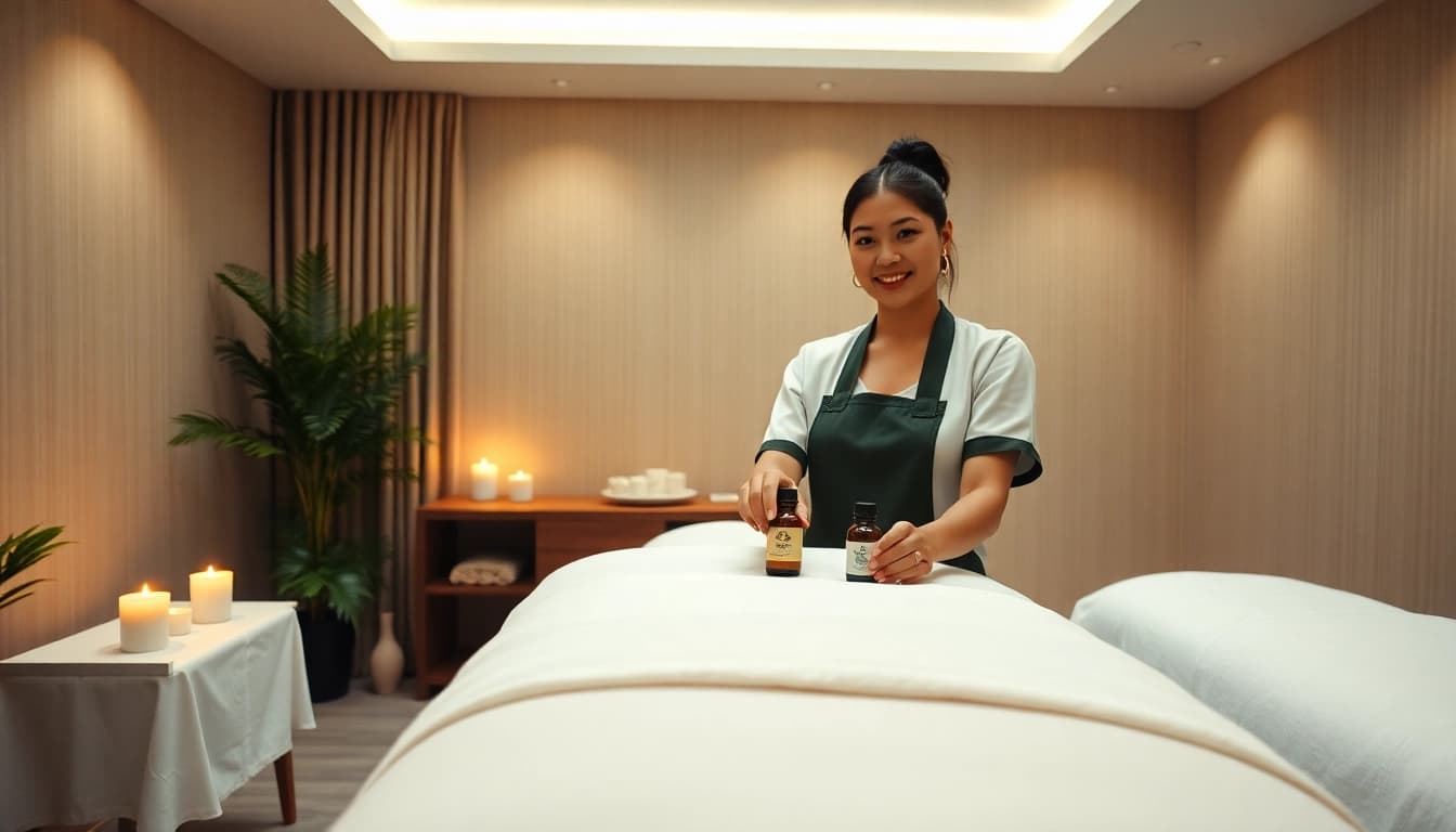 Experience the comfort of 동탄출장마사지 in a serene massage room with ambient lighting and expert therapists.