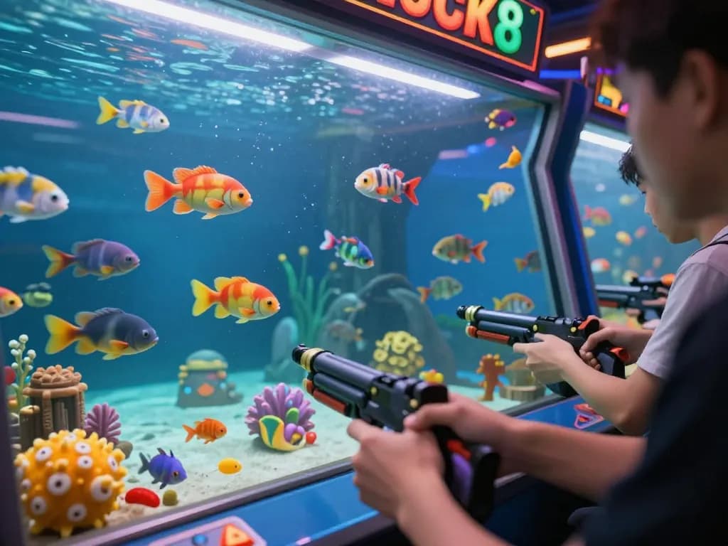 Bắn cá LUCK8 gameplay with vibrant underwater graphics, players aiming to catch colorful fish and earn rewards.