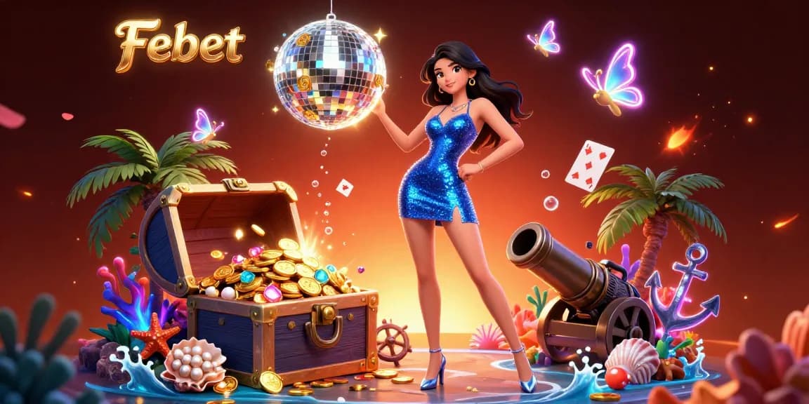 Experience Febet's thrilling casino atmosphere with glamorous scenes and dynamic game elements.