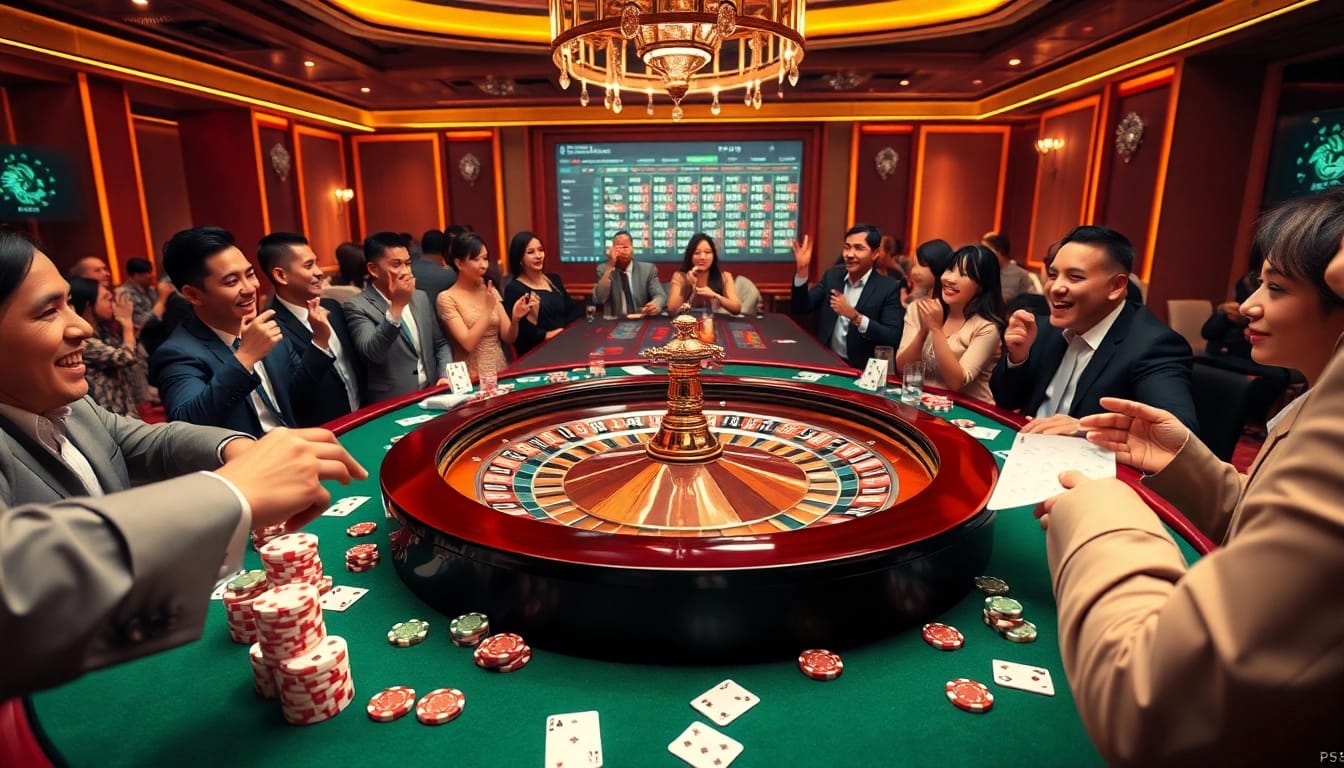 Engage in high-stakes gaming at PS99 COM with vibrant poker chips and roulette action.