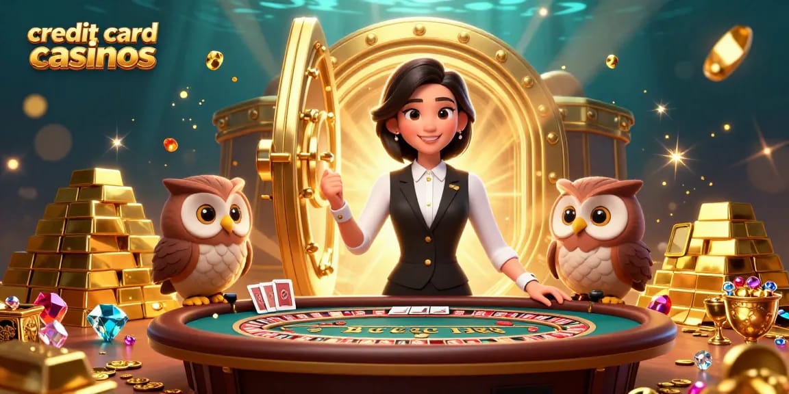 Experience exciting credit card casinos with lively dealers at a luxury gaming table.