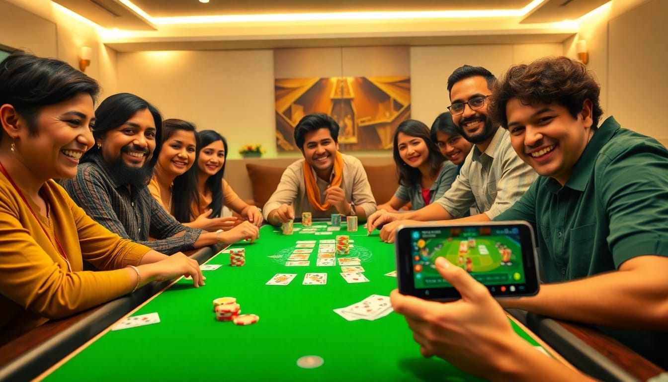 Enjoy a thrilling game of Rummy 91 with friends at a modern gaming table.