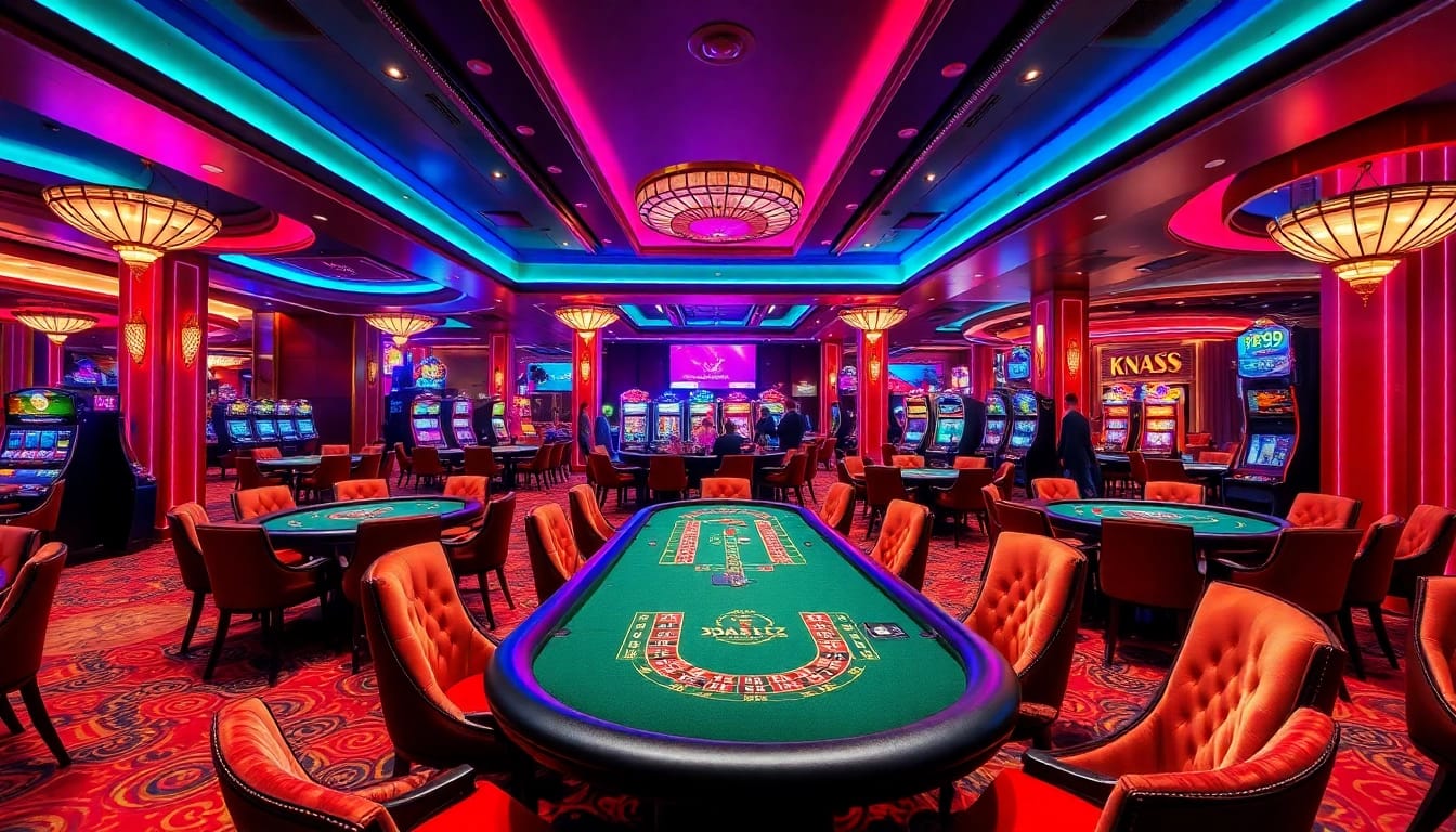 Exciting gambling scene at PS99 casino with vibrant tables and luxury elements.