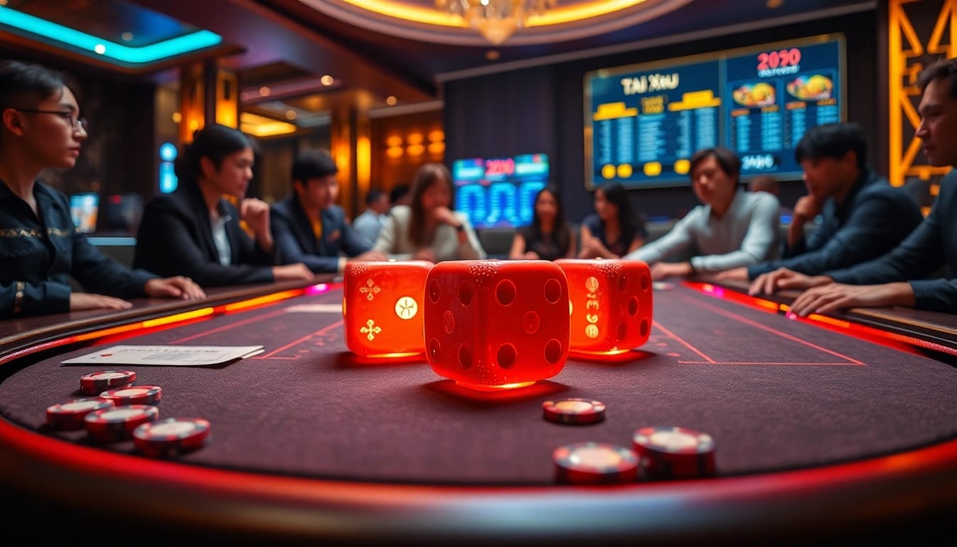 Exciting game tài xỉu scene with vibrant casino elements and players engaged in action.