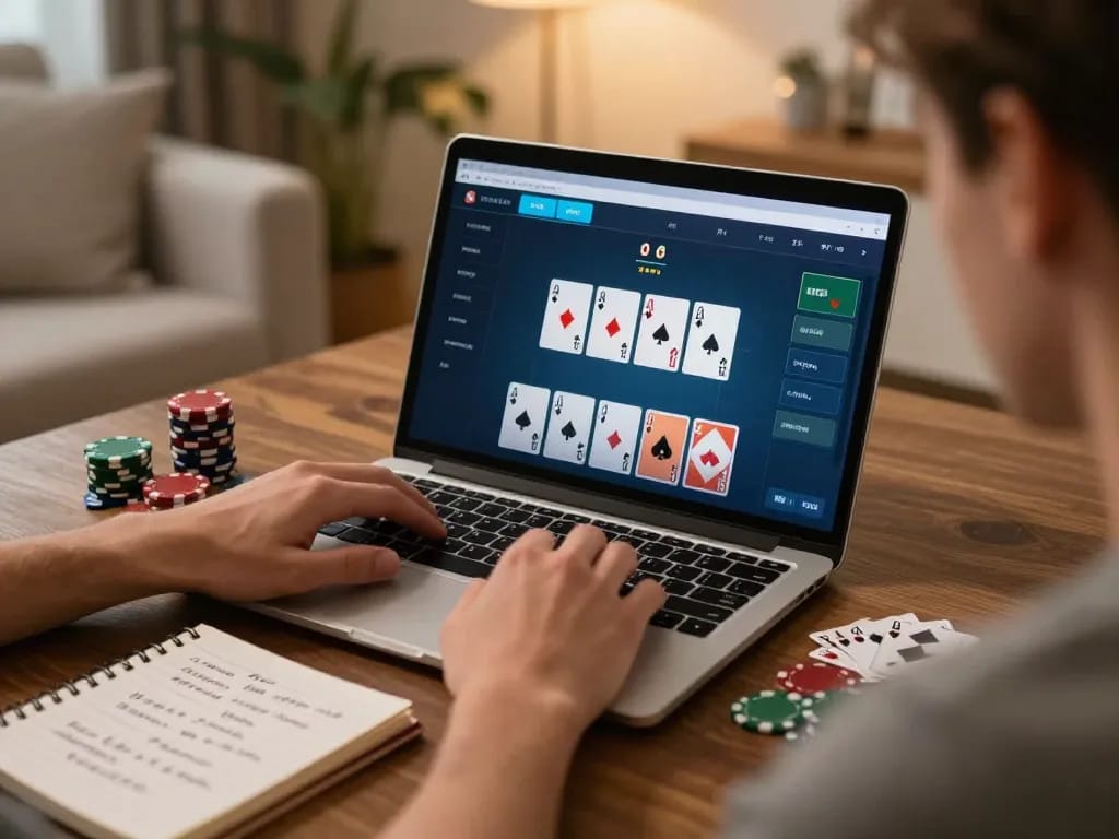 F168 player engaging in an online poker game, showcasing strategy and responsible gambling