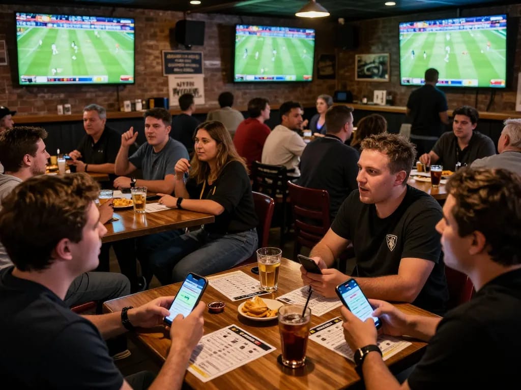 Fans celebrating victories while checking nowgoal scores on mobile devices during football matches.