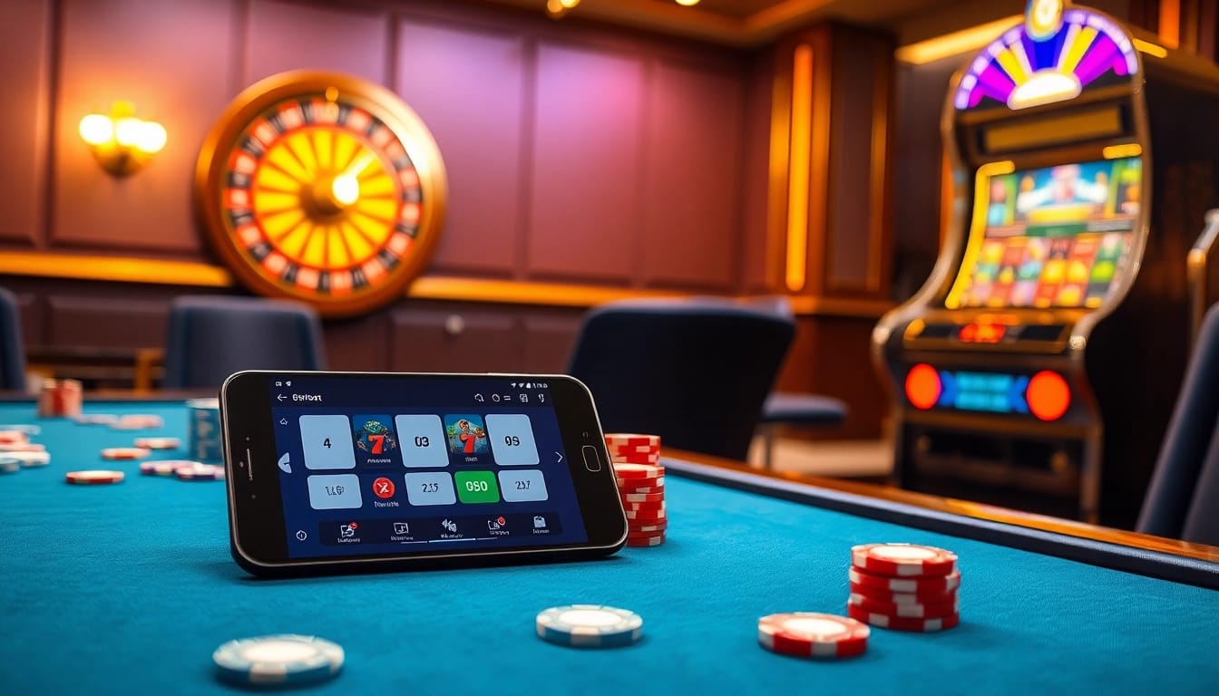 Engage in thrilling gameplay with 8xbet tải on a luxurious casino table filled with chips and cards.