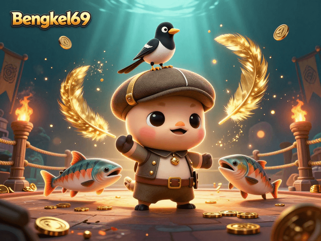 Engage with Bengkel69's vibrant 3D casino scene featuring interactive characters & colorful elements.