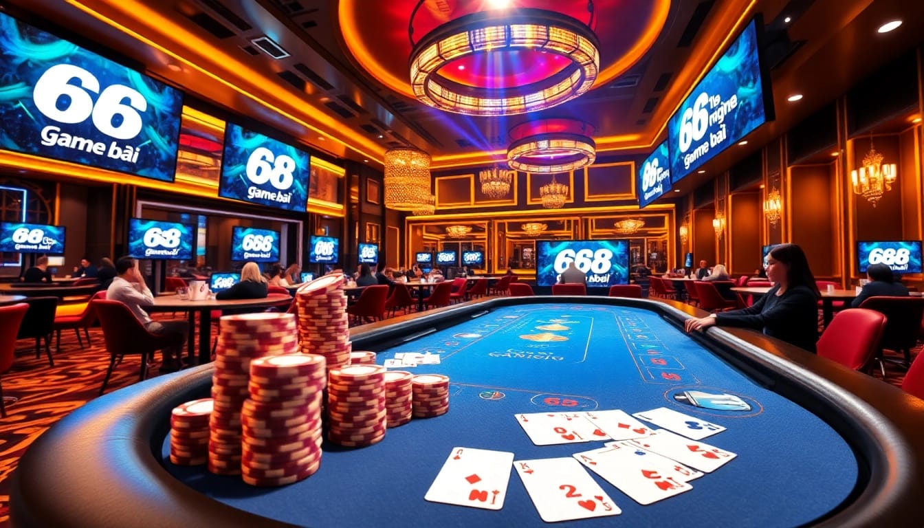 Exciting online gambling environment showcasing the dynamic 68 game bài with poker tables and animated cards.