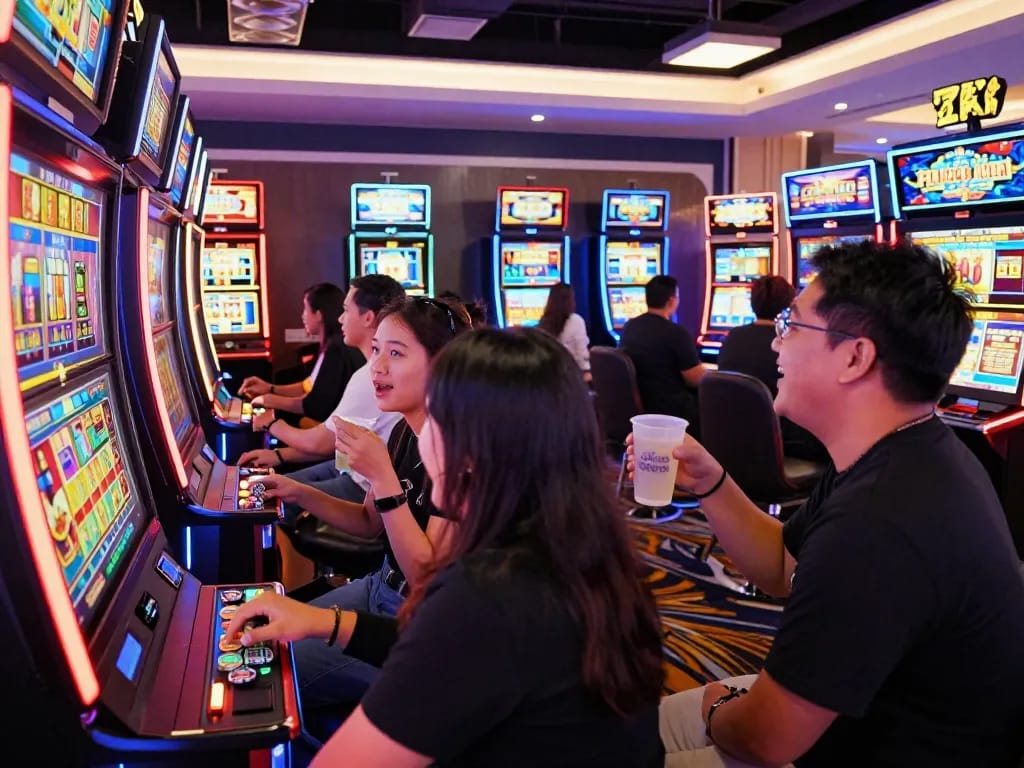 Pemain menikmati pengalaman slot gacor hari ini yang penuh warna di kasino modern.
