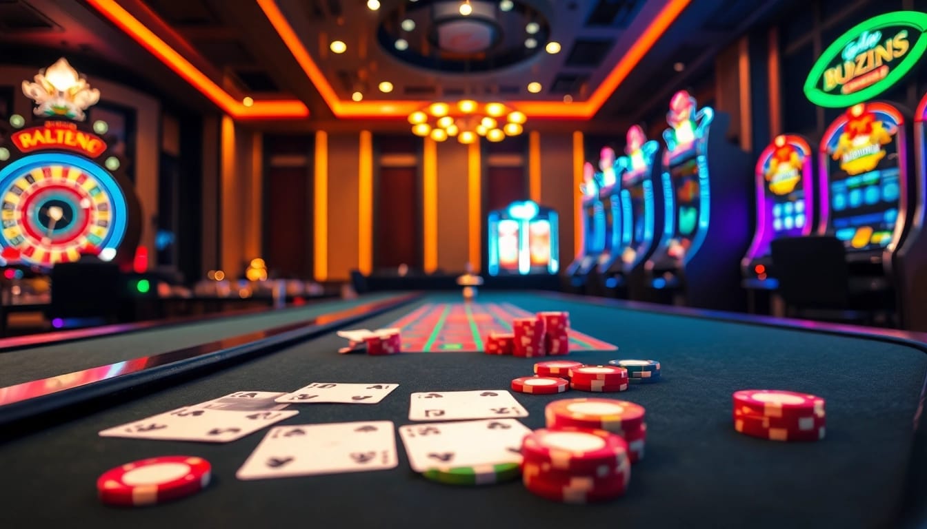 Engaging casino scene showcasing cards and slots at https://impactxoft.com with vibrant lights and professional atmosphere.