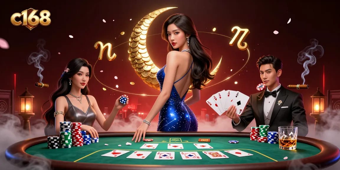 Experience exciting gameplay at C168 Casino amid stunning visuals of poker elements.