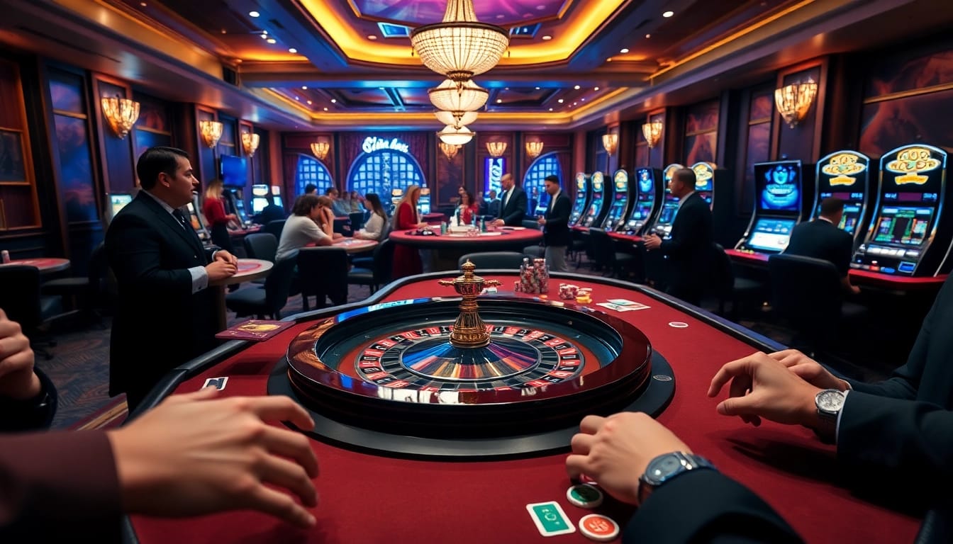 Players engaging intensely around casino tables at PS 99, experiencing luxury gaming and excitement.
