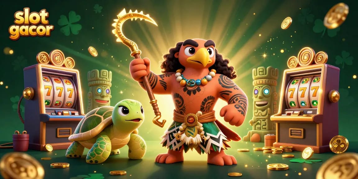 Experience winning moments with a vibrant scene showcasing slot gacor elements like spinning reels and golden coins.