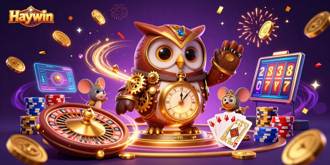 Engage with Haywin's thrilling slots surrounded by cascading coins and animated gaming elements.
