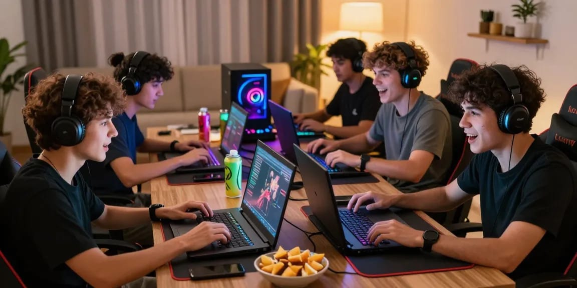 Exciting group gaming session showcasing rikvip online gaming experience in a cozy setting.
