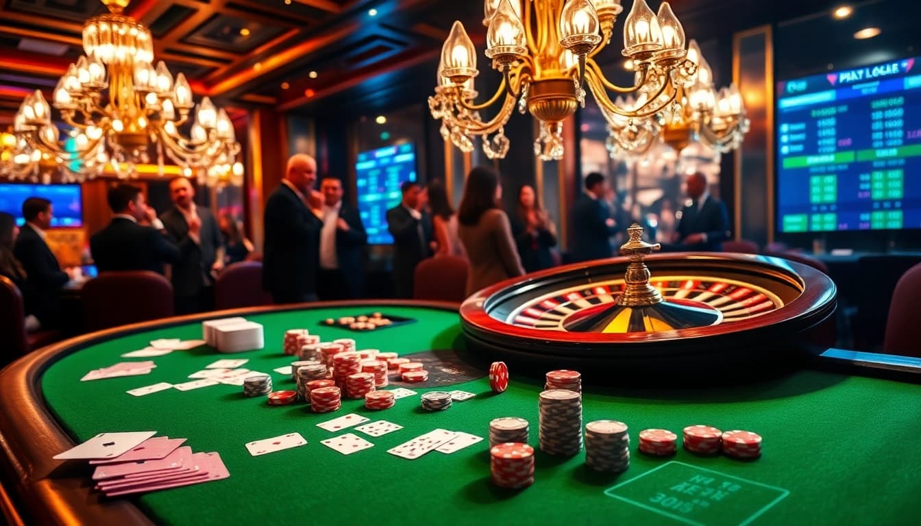 i9bet players enjoying a thrilling casino atmosphere with vibrant tables and festive excitement.