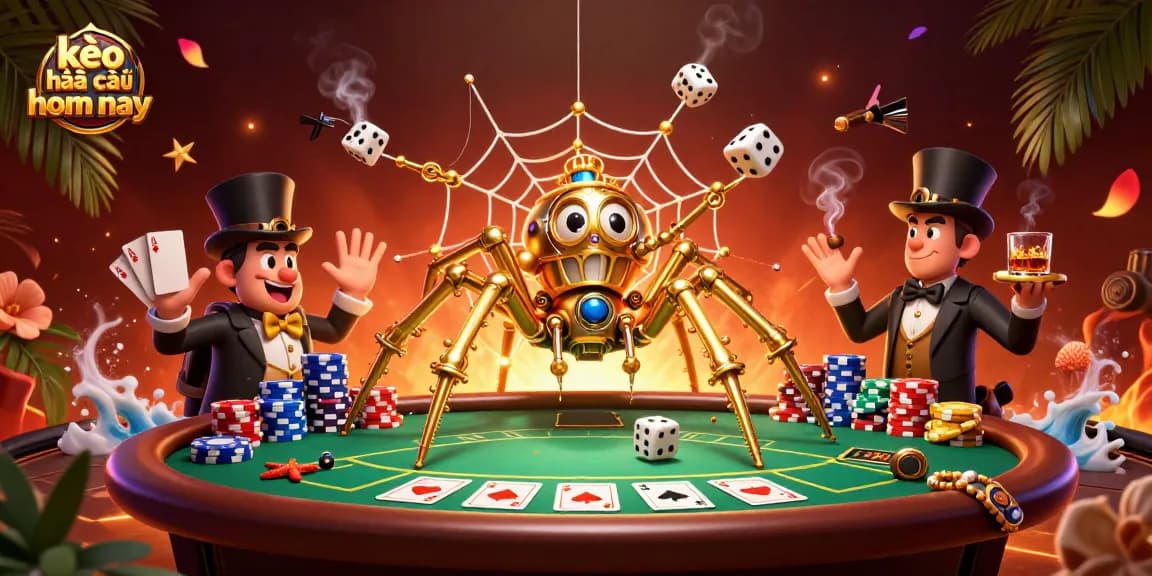 Catch the action of kèo nhà cái hôm nay in this vibrant 3D illustration of a steampunk-themed poker scene.