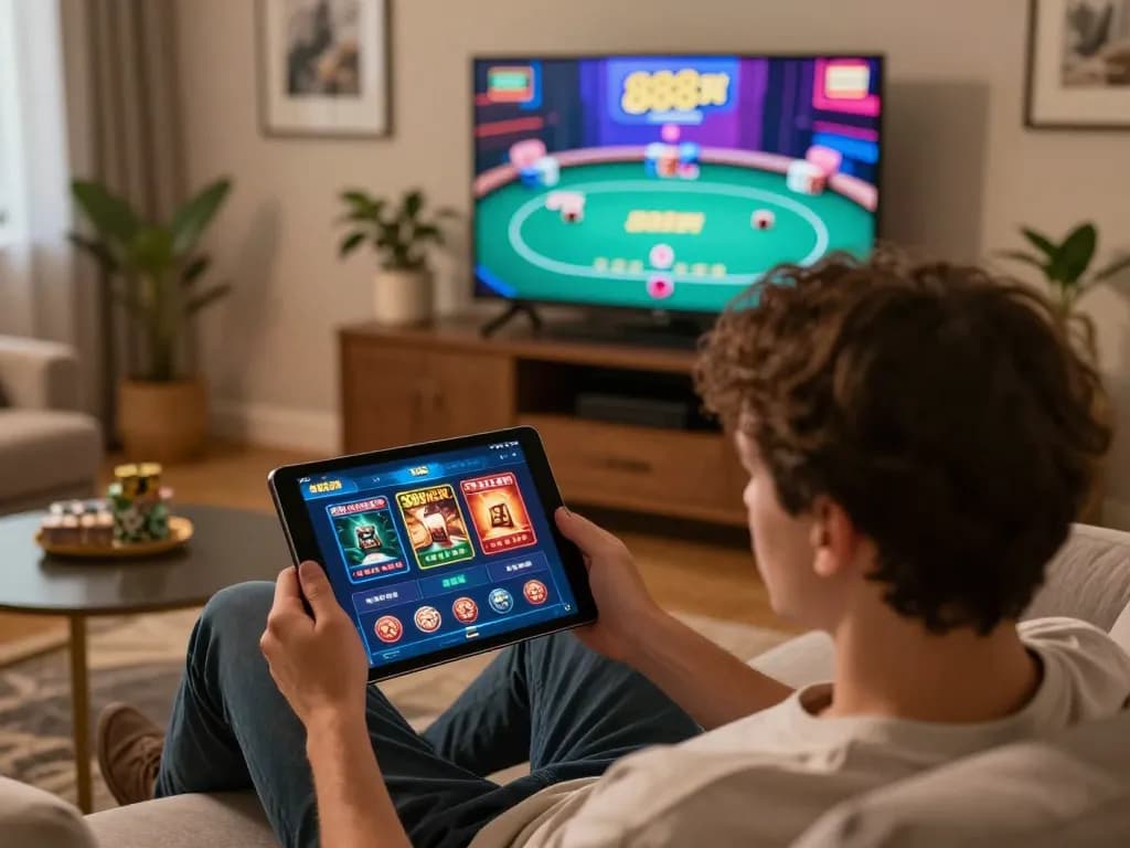 Person engaged in online gaming on the 888NEW app, emphasizing a strategic and enjoyable casino experience.
