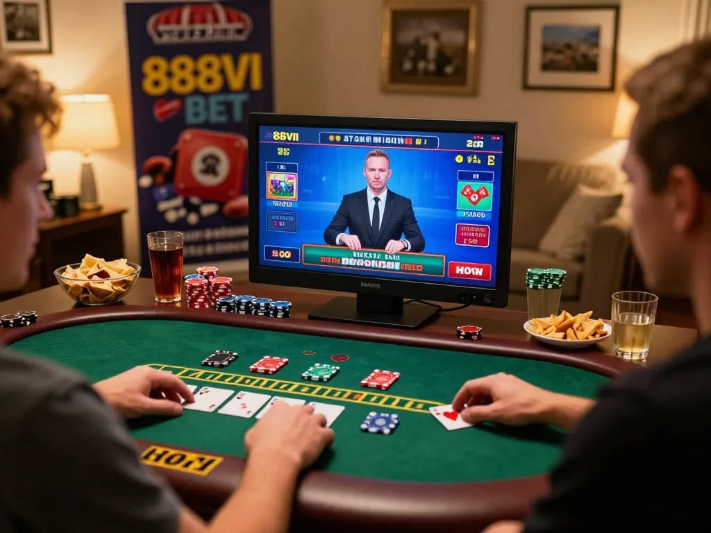 Engaging in a lively game of blackjack via 888VI BET on a tablet with snacks nearby
