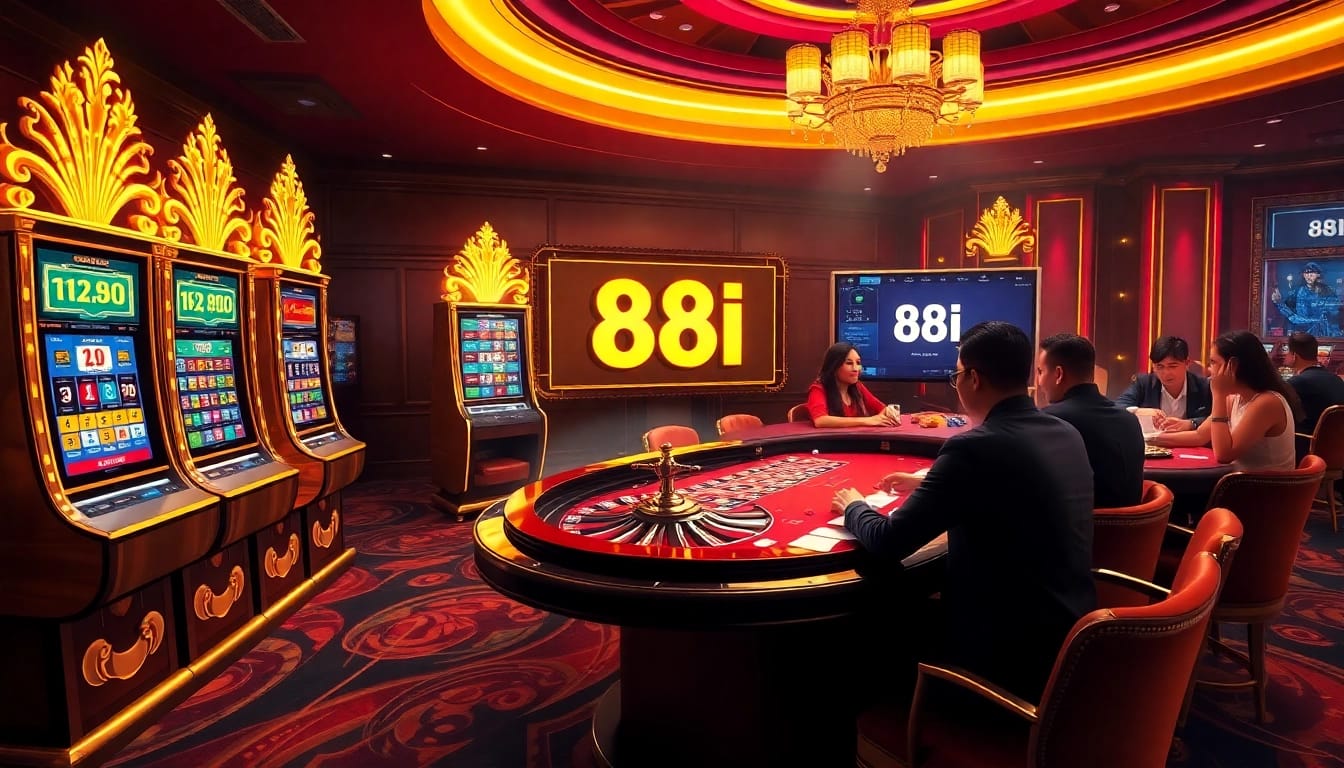 Experience the excitement of 88I with players betting at a glamorous casino table.