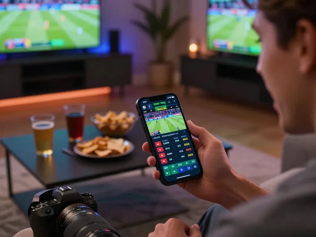 Experience NK88 BET on mobile while enjoying sports betting excitement in a modern home.