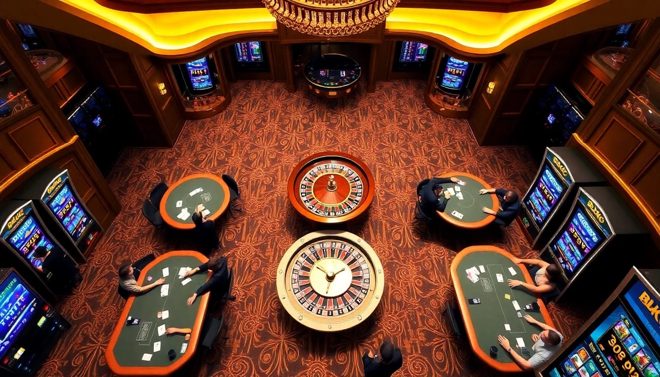 Experience the thrill of bk8 สล็อต surrounded by high-stakes poker tables and vibrant slots.