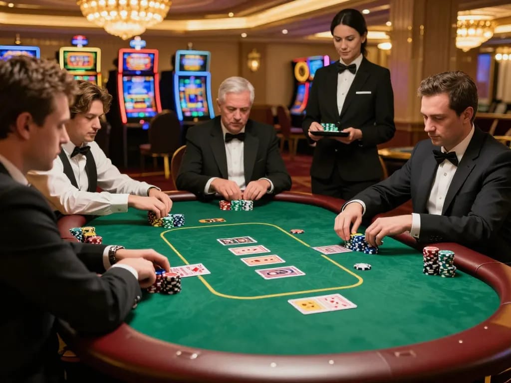 Experience a thrilling game at 789club's upscale poker table with players strategizing their bets.