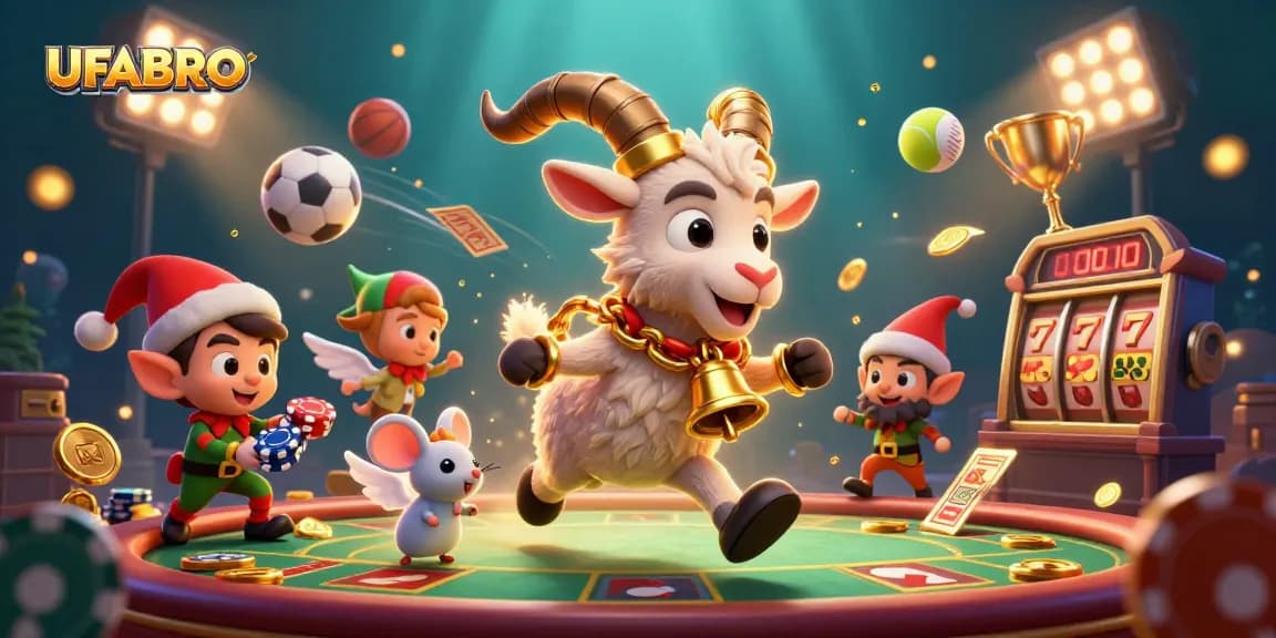 UFABRO offers thrilling casino action with a 3D Krampus goat running a vibrant slots-themed casino.