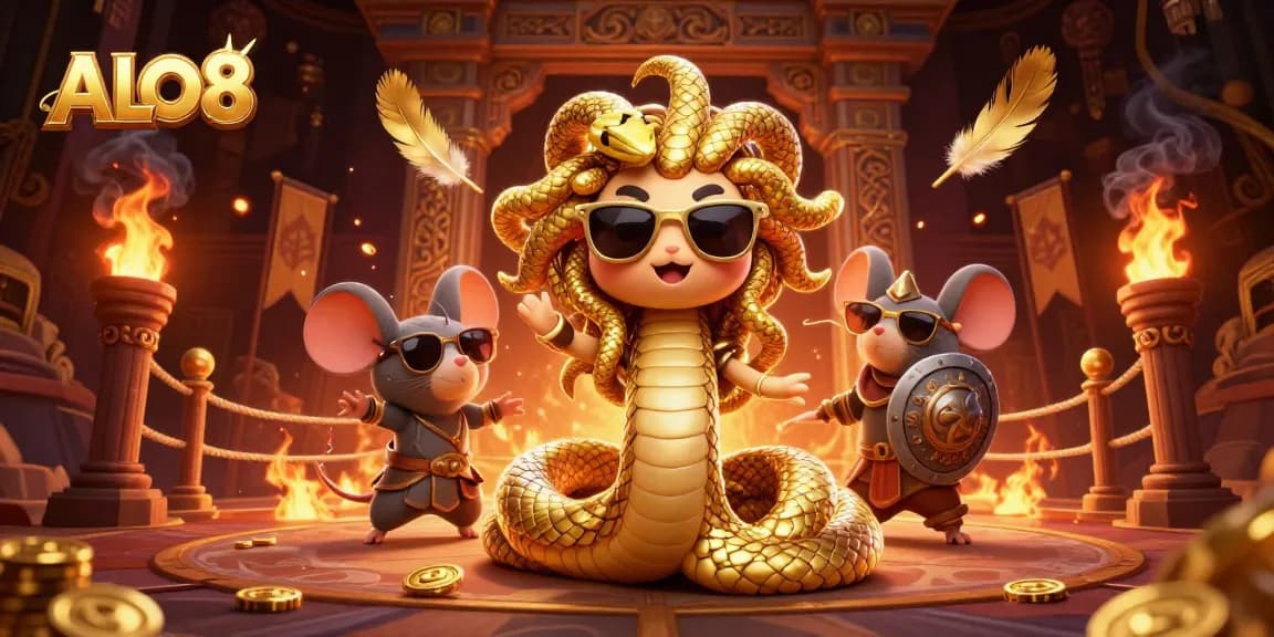 Experience thrilling gaming with ALO8 in a vibrant 3D casino scene filled with excitement.