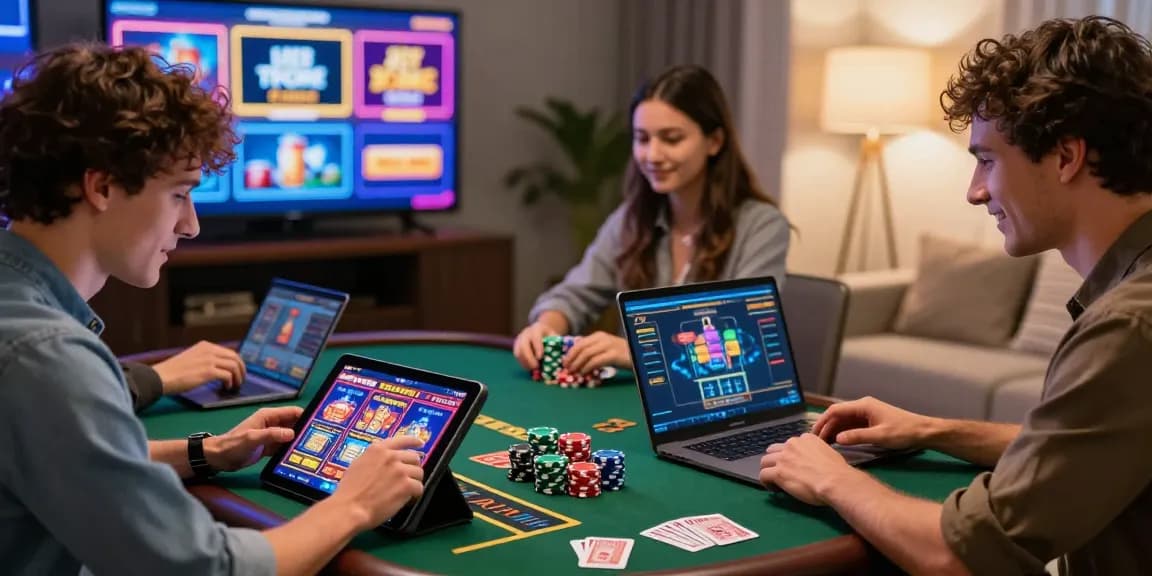 Experience the thrill of new online casinos with players engaged in exciting games at home.