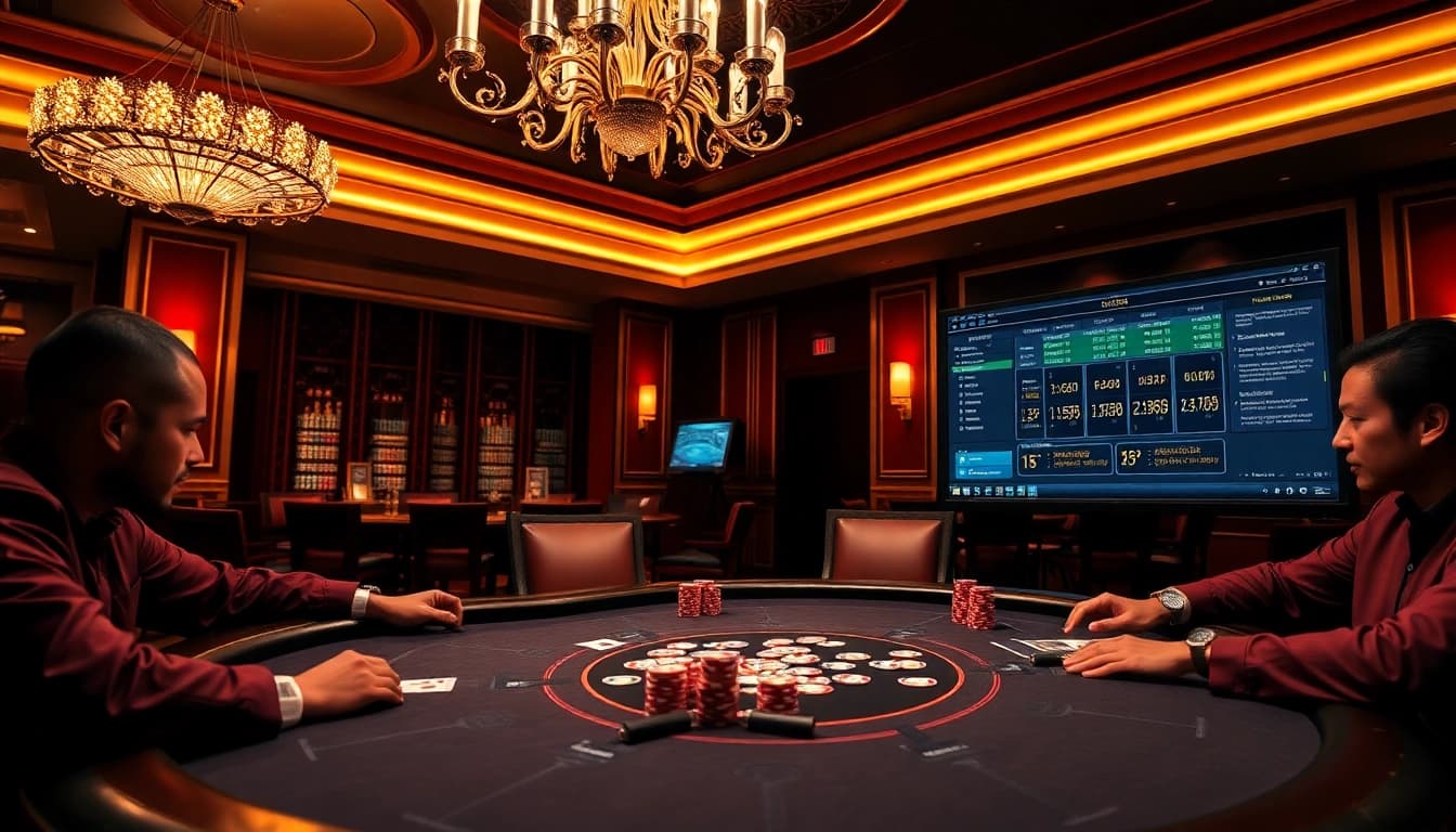 Exciting poker game scene at bl555 showcasing high-stakes chips and rich casino atmosphere.