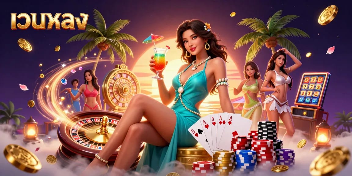 Engage the world of เว็บตรง with vibrant 3D casino illustration showcasing glamorous characters and dynamic gaming elements.