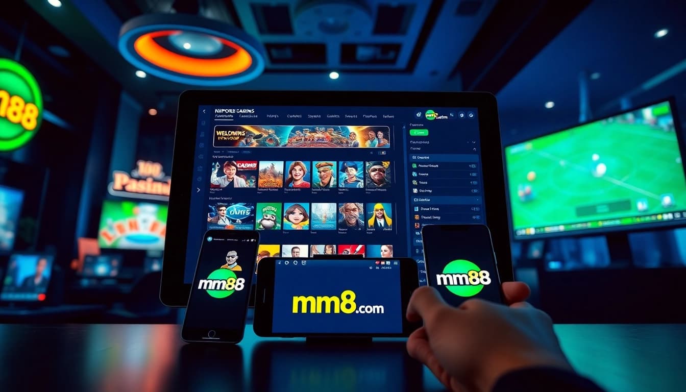 Engaging digital gaming interface featuring mm88 com logo and diverse betting options.