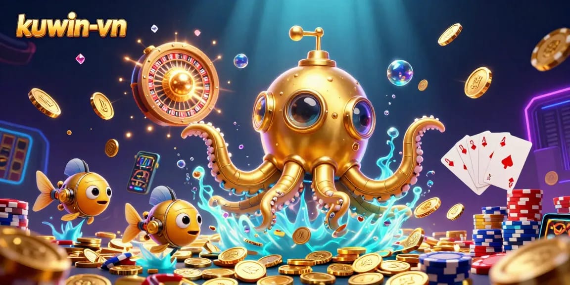 Experience thrilling gameplay at kuwin-vn with a vibrant sea of golden coins and dynamic casino elements.