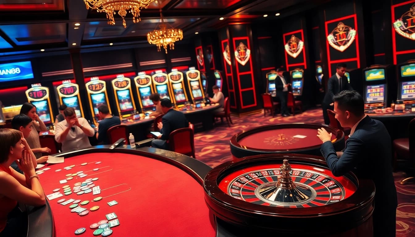 Engaging casino scene showcasing Man88 where players win at roulette and enjoy thrilling games.