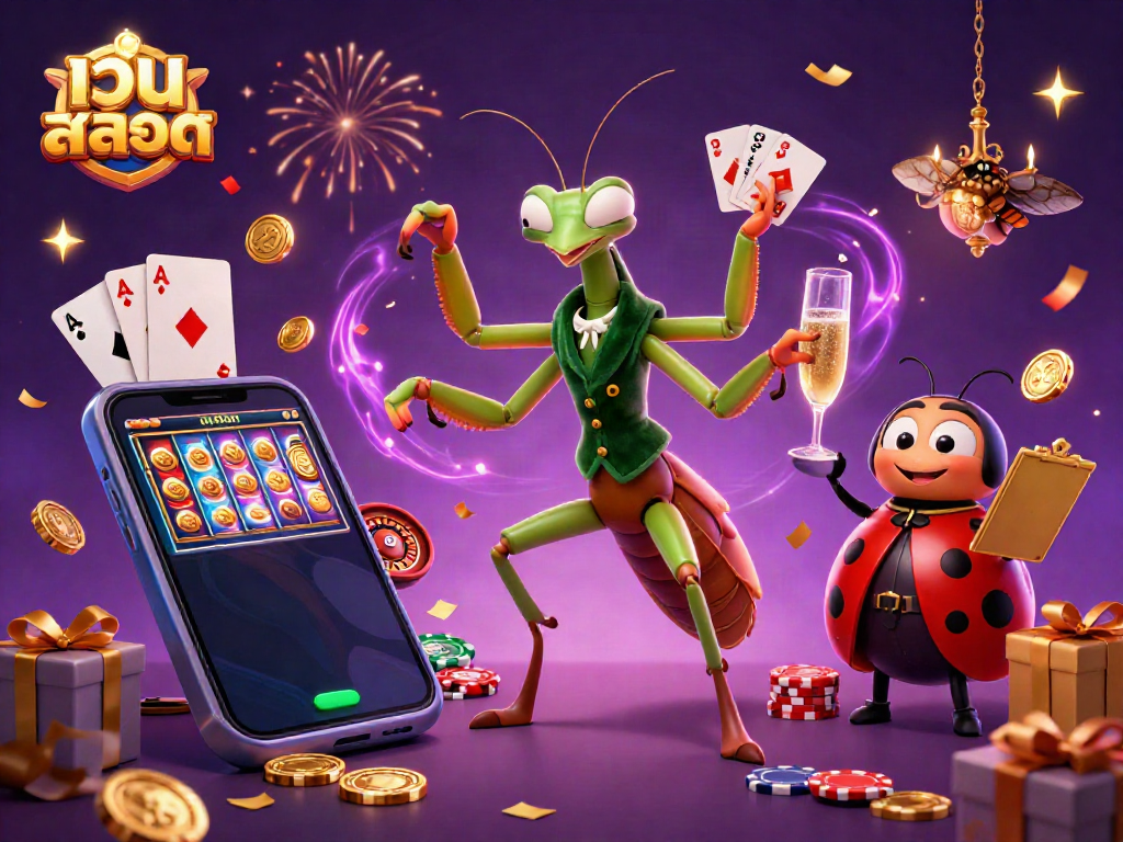 เล่นเกมสล็อตสนุกจาก เว็บสล็อต กับภาพการ์ตูนที่มีมนุษย์แมลงและความสุขของคาสิโน