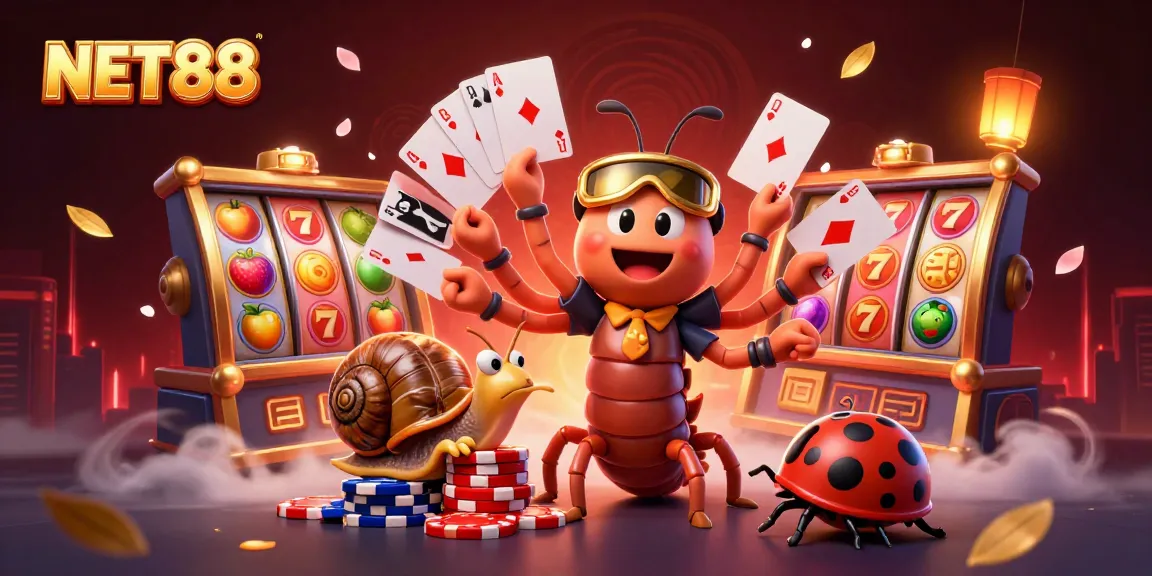 Experience the excitement of NET88 with a vibrant 3D casino illustration featuring a unique dealer and gameplay elements.