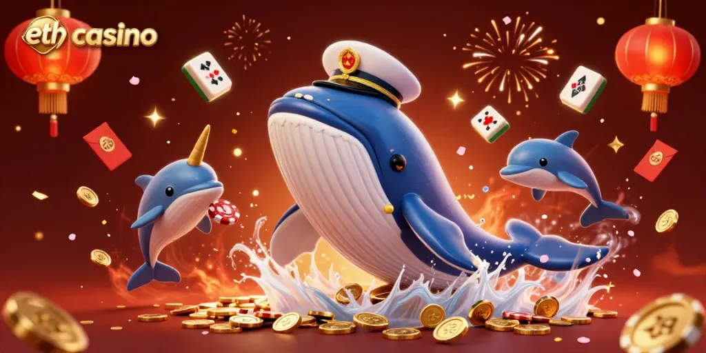 Play and win at eth casino with a vibrant scene of colorful cartoon sea creatures and festive decorations.