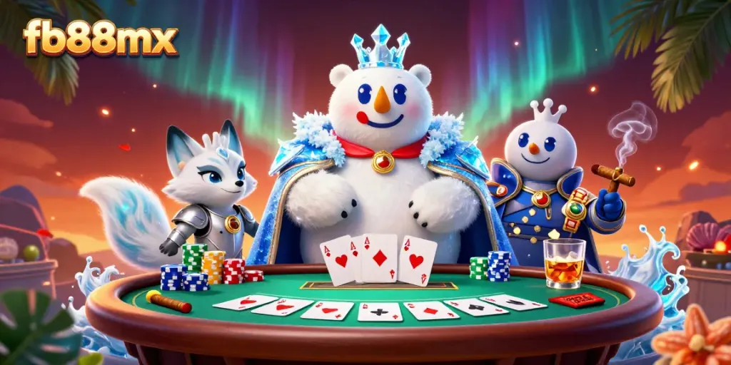 Experience the thrilling atmosphere of fb88mx with cartoon characters in a vibrant casino setting.