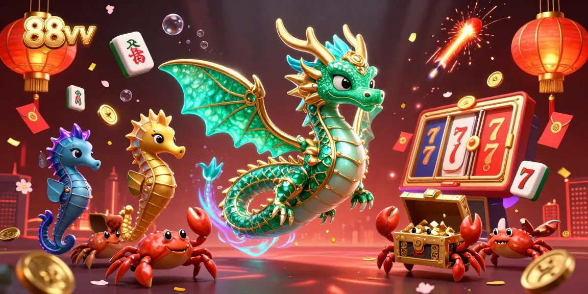 Engage with 88vv, featuring a vibrant underwater casino scene with majestic sea dragon and slot elements.