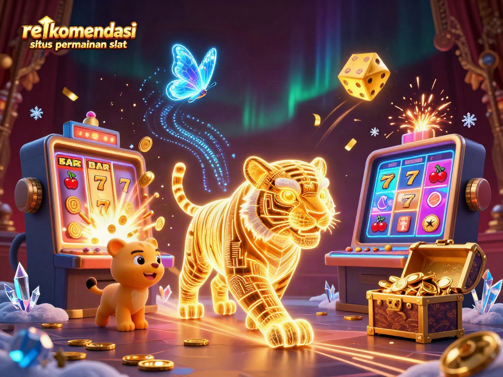 Rekomendasi situs permainan slot ditampilkan dalam ilustrasi kasino digital yang menyenangkan.