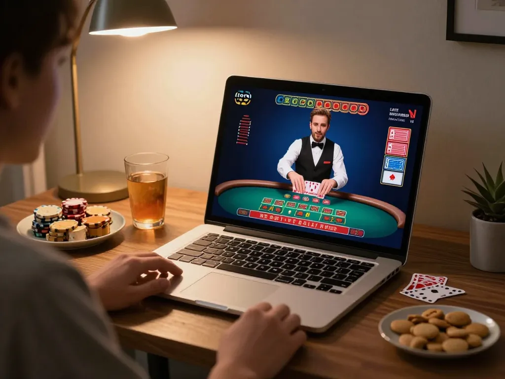 Engaging in Sun win online blackjack gameplay while placing strategic bets at home.