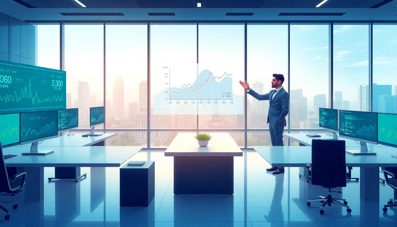Bureau financier moderne avec des écrans affichant des données, représentant les solutions d’assurance et d’investissement innovantes de 79king en 2025